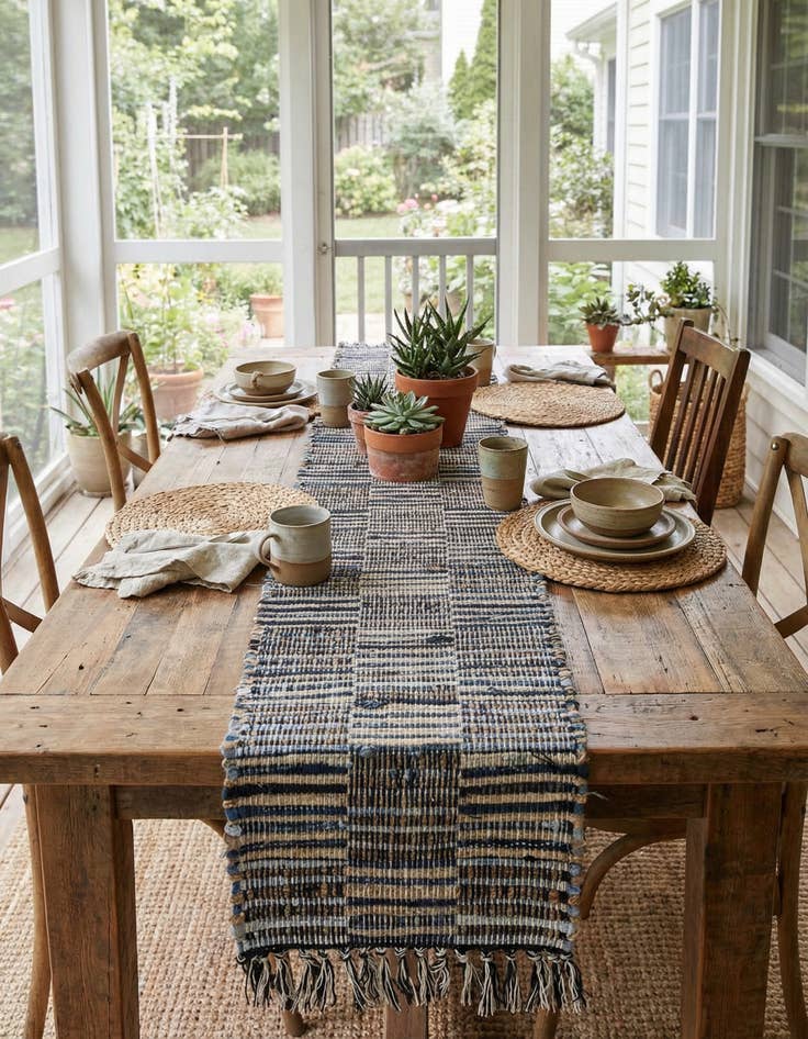 Detail image of 1' 2 x 10'  Hand Woven Chindi Jute Table Runner Rug