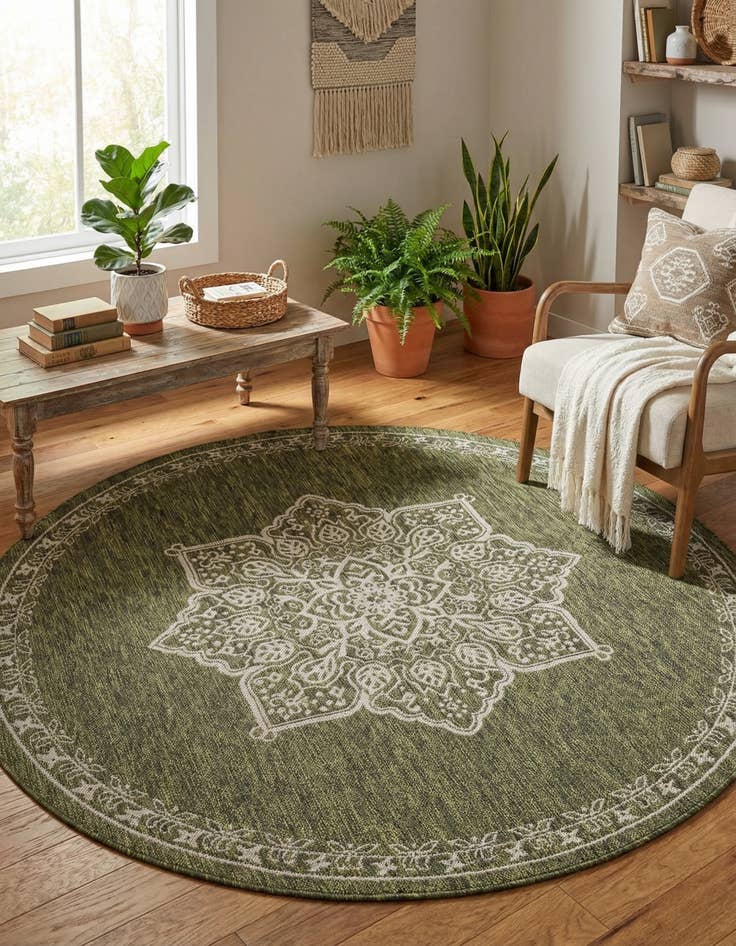 Detail image of 6' x 6' Washable Traditional Indoor / Outdoor Round Rug