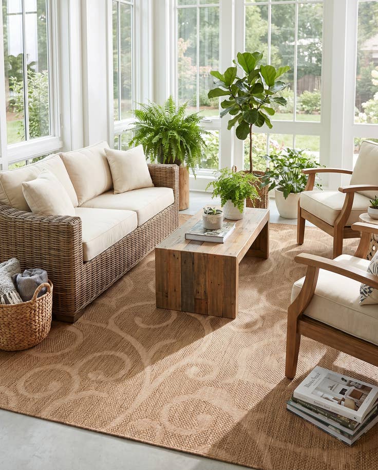 Detail image of 9' x 12' Easy-Clean Botanical Indoor / Outdoor Rug