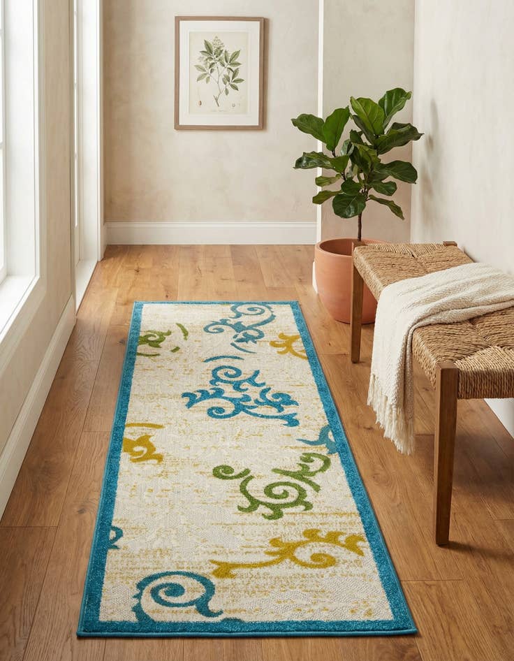 Detail image of 2' x 6' Washable Botanical Indoor / Outdoor Runner Rug