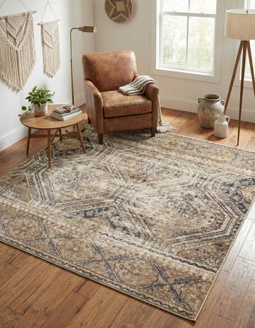 Blue Beige Villa Square Rug