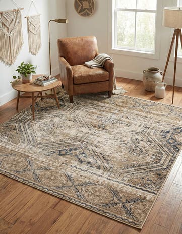 Blue Beige Villa Square Rug