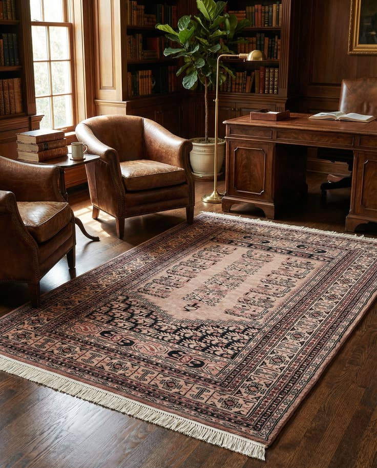 Detail image of 4' 1 x 6' Hand Knotted Bokhara Oriental Wool Rug