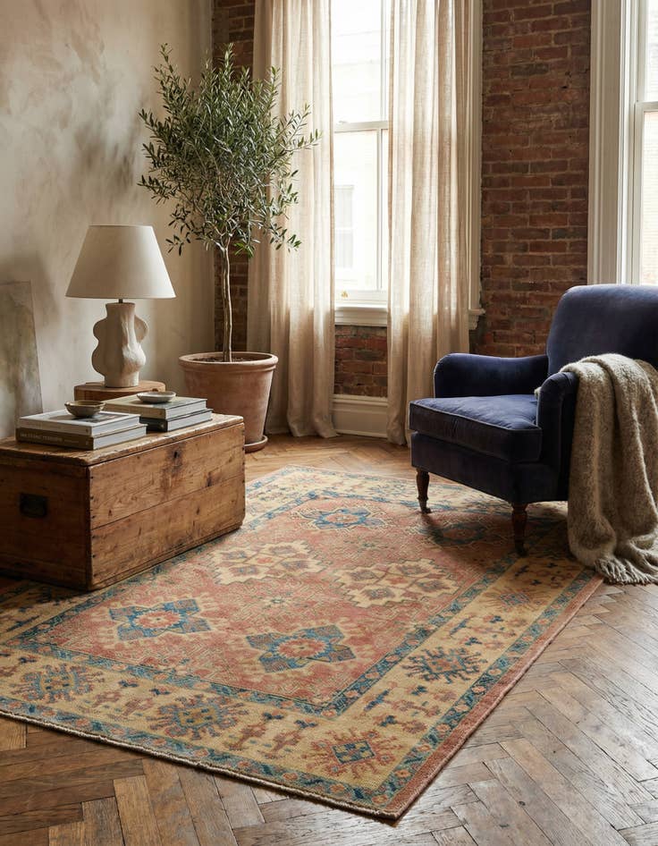 Detail image of 4' x 5' 9 Hand Knotted Oushak Wool Rug