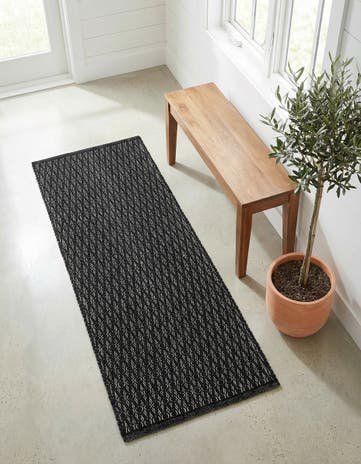 Black Hand Woven Lattice Wool Runner Rug