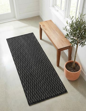 Black Hand Woven Lattice Wool Runner Rug