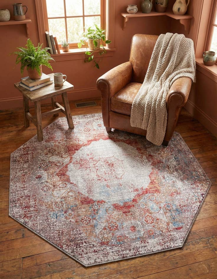 Detail image of 5' x 5'  Washable Yara Octagon Rug
