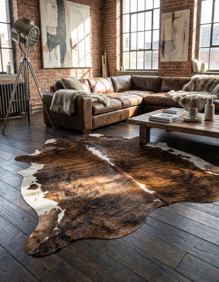 Detail image of 6' 1 x 6' 11 Cowhide Leather Rug