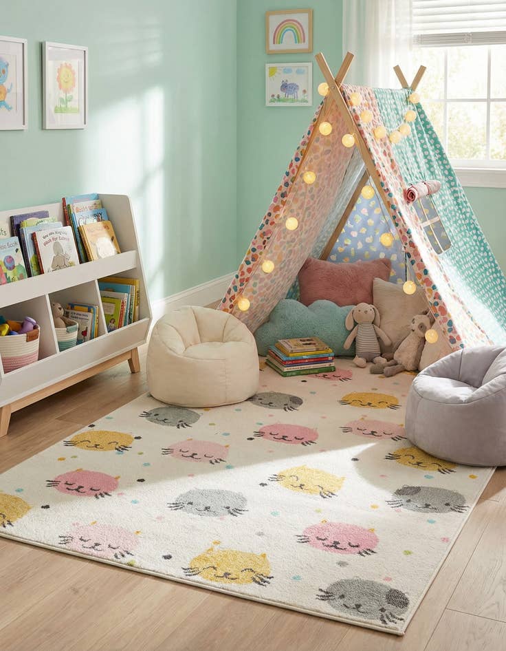 Detail image of 5' 3 x 8' Cats Whimsy Kids Rug