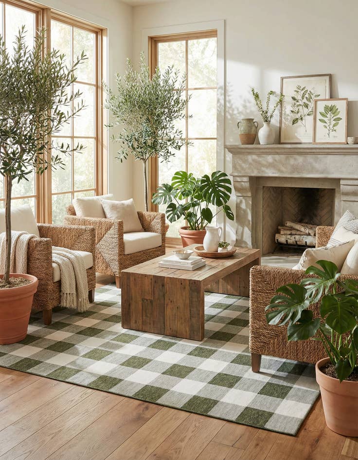 Detail image of 10' x 10' Washable Checkered Indoor / Outdoor Square Rug