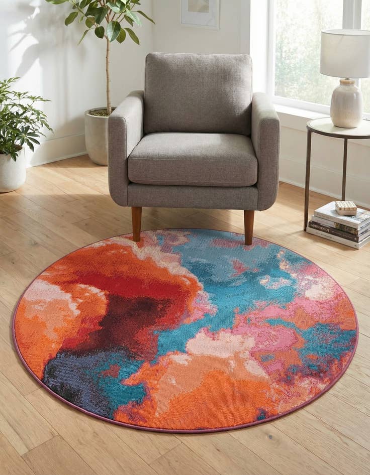 Detail image of 4' 1 x 4' 1  Washable Modern Indoor / Outdoor Round Rug