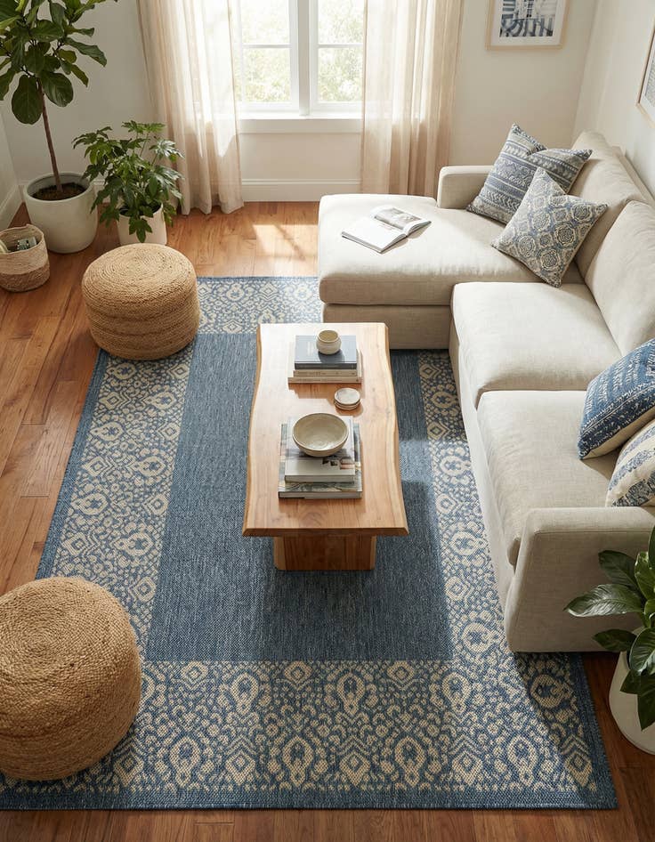 Detail image of 5' 3 x 7' Easy-Clean Border Indoor / Outdoor Rug