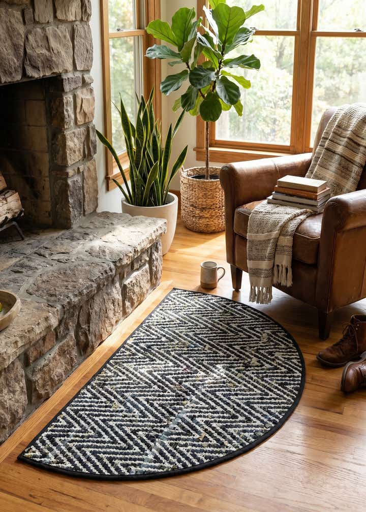 2' 2 x 3' 7 Hand Woven Chindi Chevron Hearth Rug