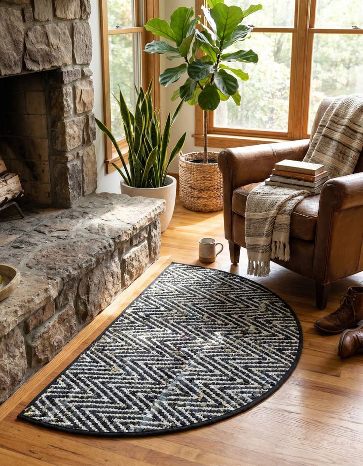 Detail image of 2' 2 x 3' 7 Hand Woven Chindi Chevron Hearth Rug