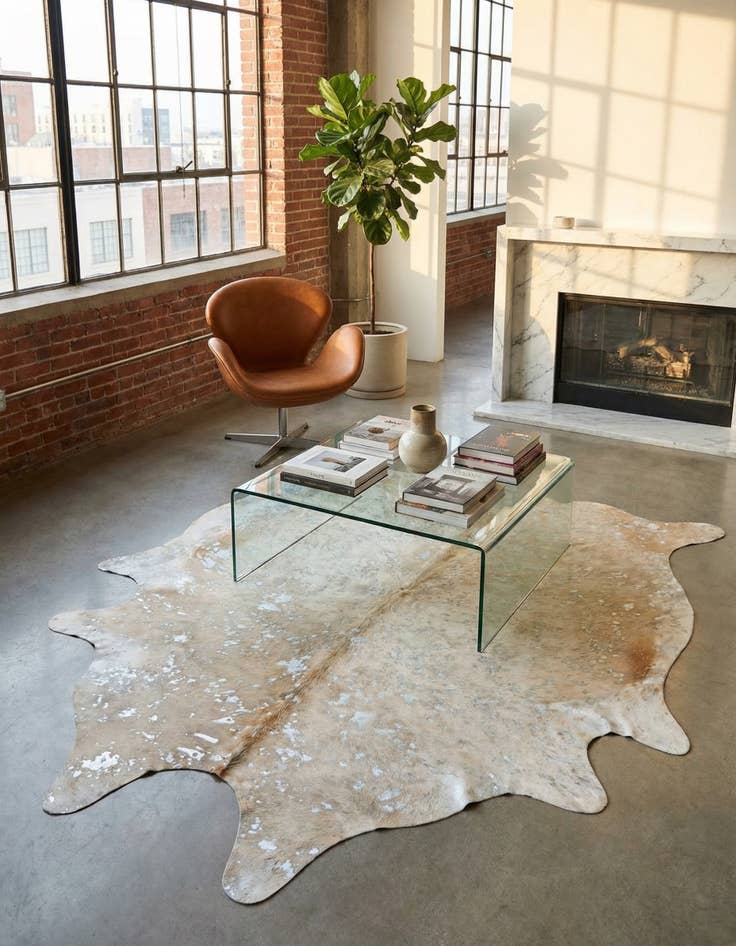 Detail image of 6' 2 x 6' 10 Cowhide Leather Square Rug