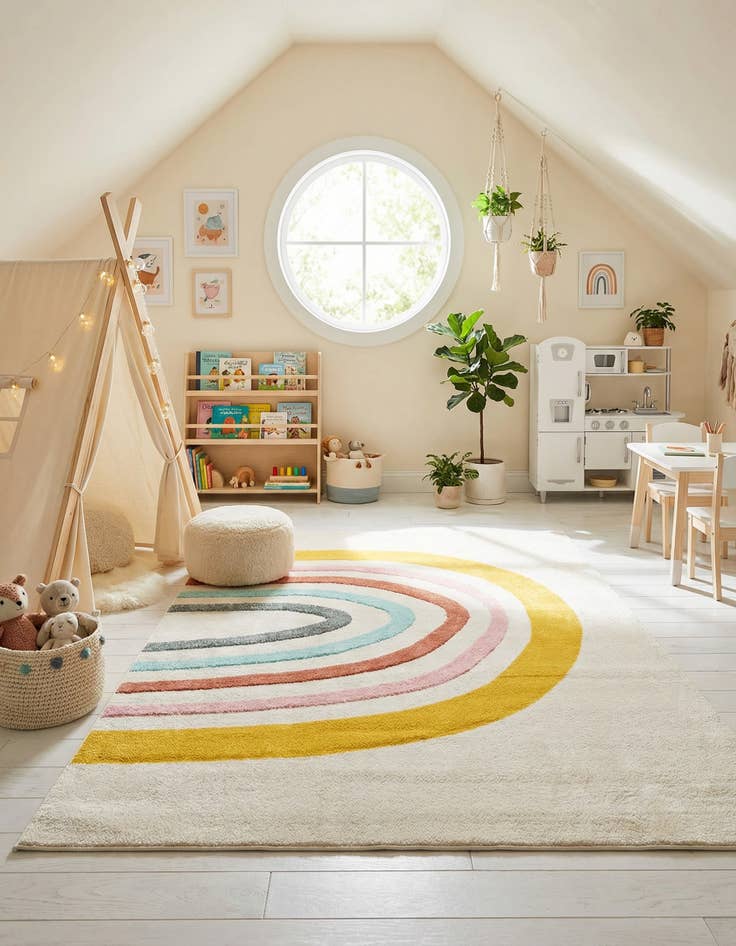Detail image of 7' 10 x 10' Rainbow Whimsy Kids Rug
