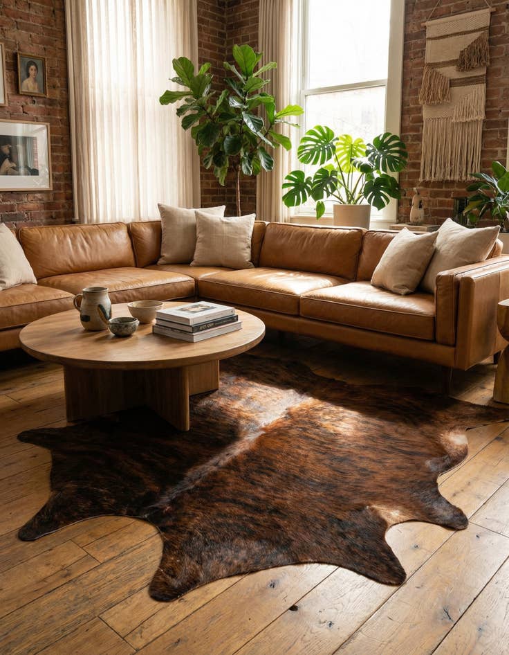 Detail image of 6' 3 x 6' 3 Cowhide Leather Square Rug