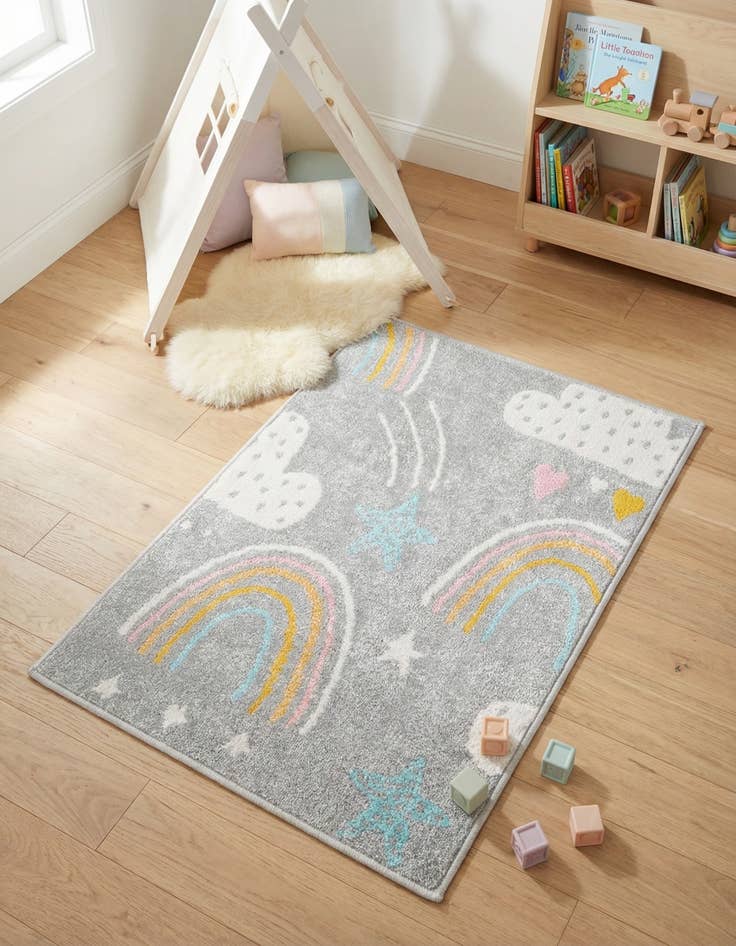 Detail image of 2' 2 x 3' Clouds and Rainbows Whimsy Kids Rug