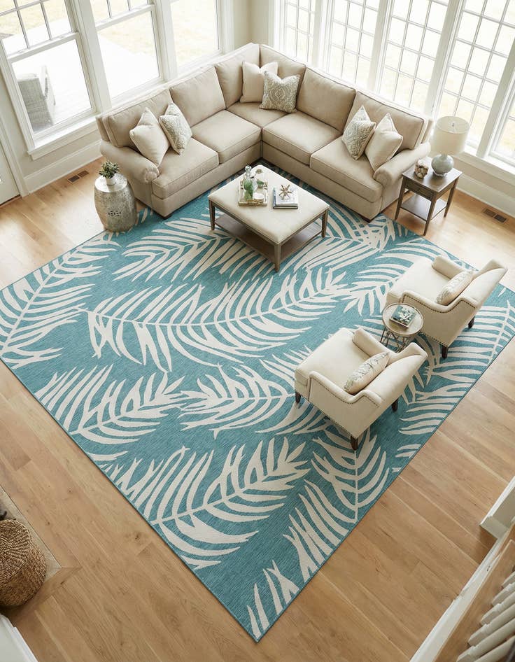 Detail image of 13' x 13'  Washable Botanical Indoor / Outdoor Square Rug