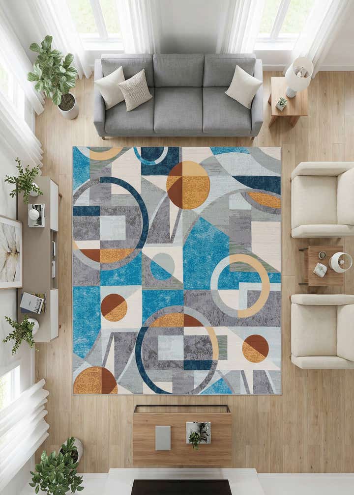 7' 10 x 7' 10 Easy-Clean Modern Indoor / Outdoor Square Rug
