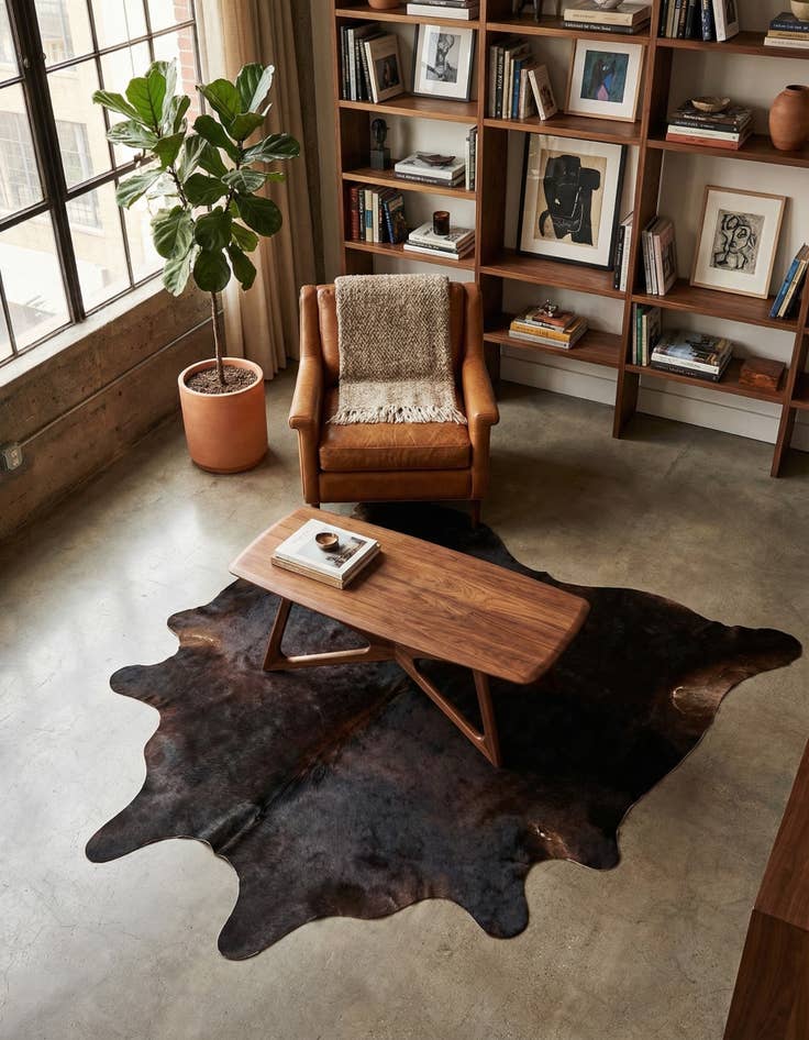 Detail image of 5' 5 x 5' 9 Cowhide Leather Square Rug
