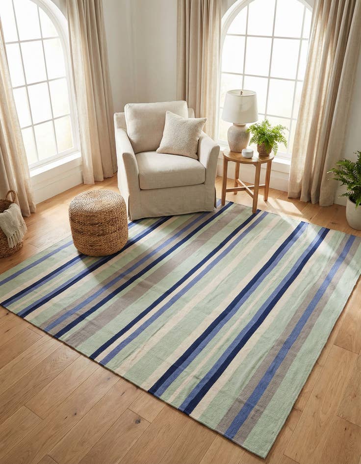 Detail image of 7' 10 x 7' 10  Hand Woven Flatweave Cotton Dhurrie Square Rug