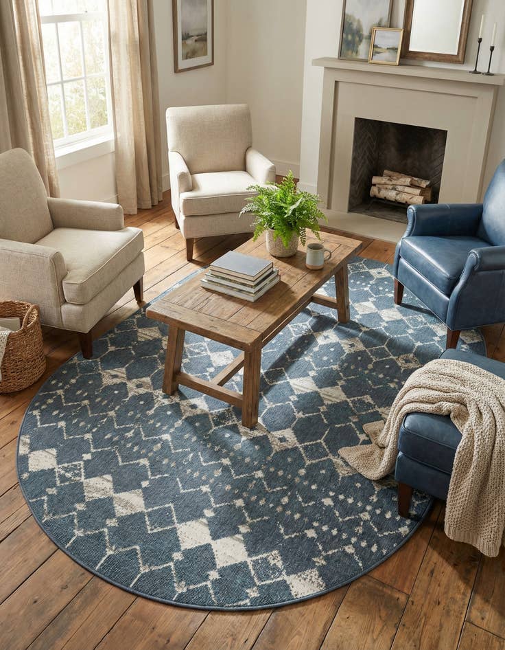 Detail image of 5' 3 x 8'  Washable Trellis Indoor / Outdoor Oval Rug