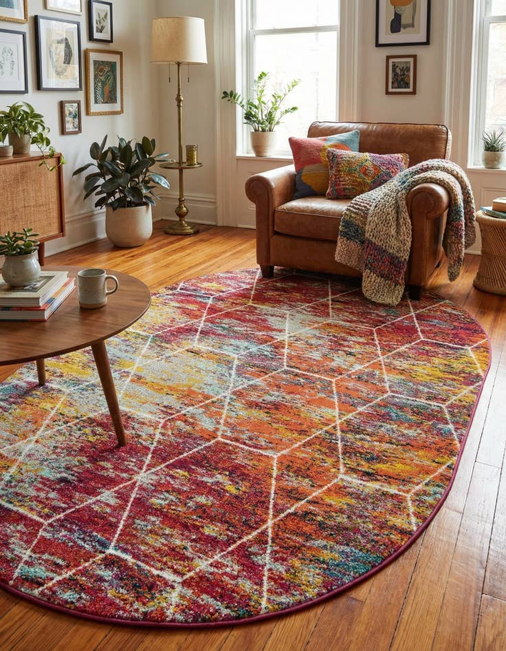 Detail image of 6' x 9' Lattice Frieze Oval Rug