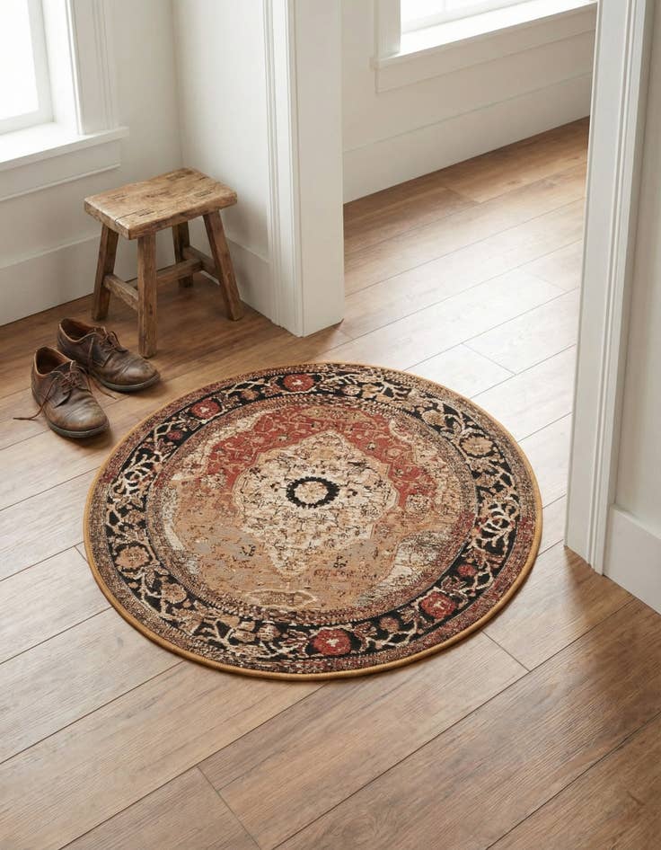 Detail image of 3' x 3' Washable Traditional Indoor / Outdoor Round Rug