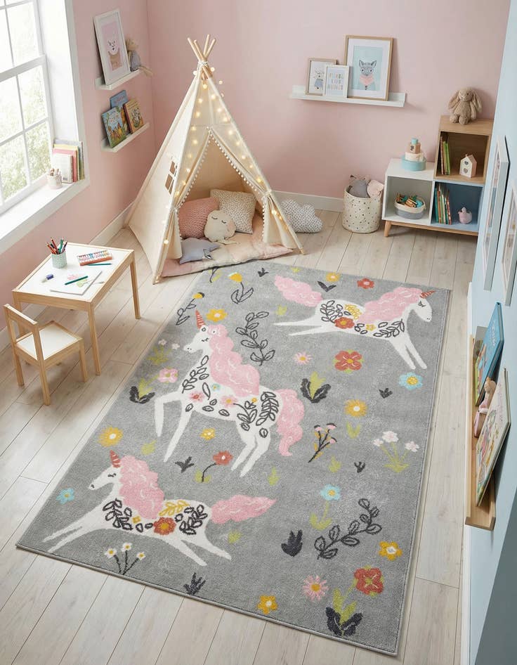 Detail image of 5' 3 x 8' Unicorns Whimsy Kids Rug