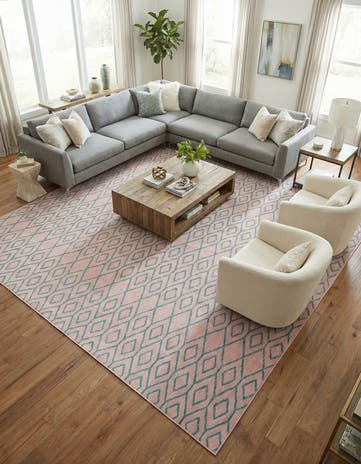 Pink and Aqua Easy-Clean Jill Zarin Turks and Caicos Indoor / Outdoor Square Rug