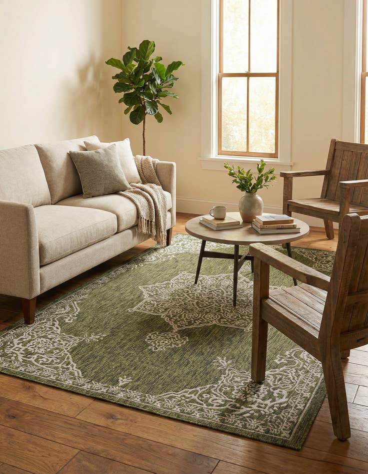 Detail image of 5' 3 x 8' Washable Traditional Indoor / Outdoor Rug