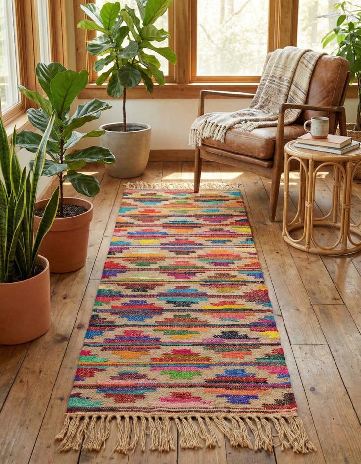 Detail image of 2' 2 x 6' 1 Hand Woven Chindi Trellis Runner Rug