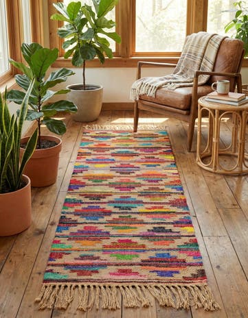 Hand Woven Chindi Trellis Runner Rug