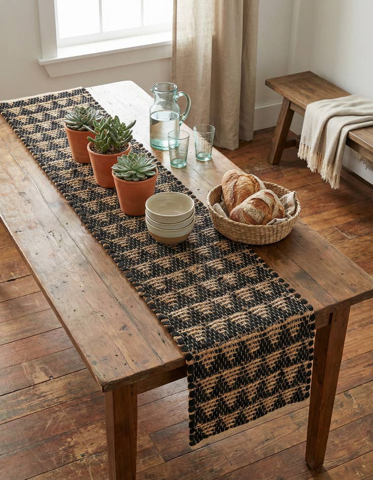Detail image of 1' 2 x 4' 1  Hand Woven Chindi Jute Table Runner Rug