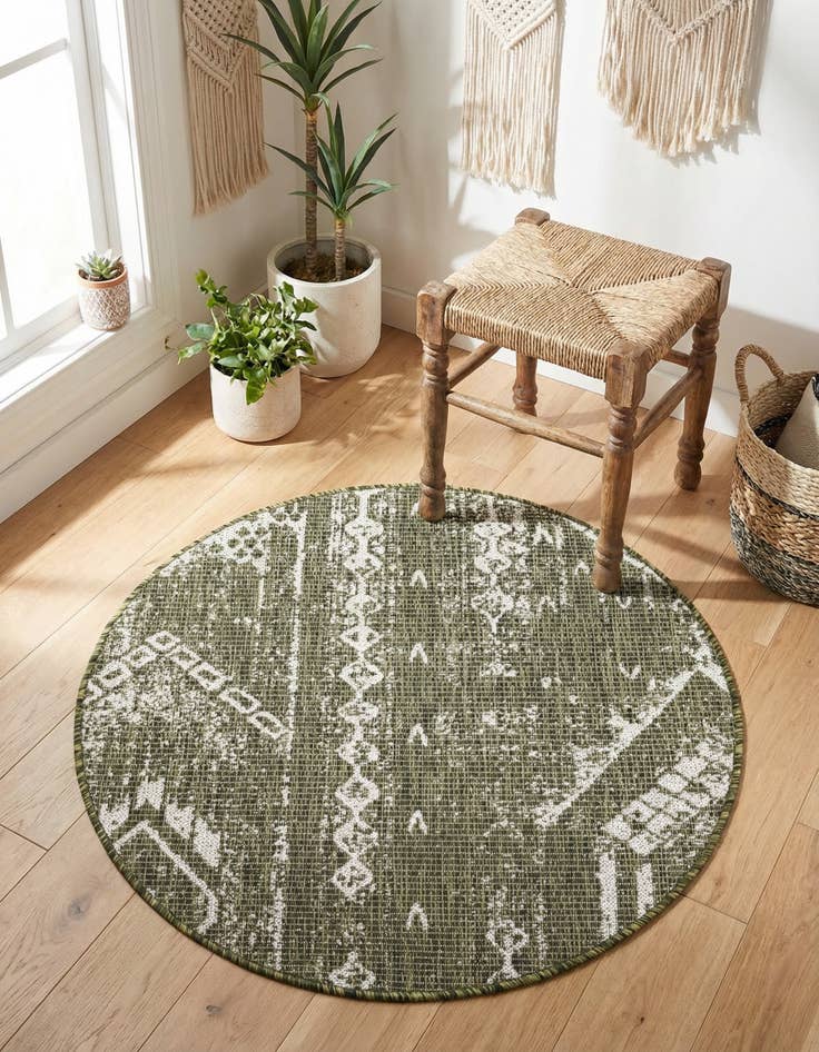 Detail image of 3' x 3' Washable Bohemian Indoor / Outdoor Round Rug