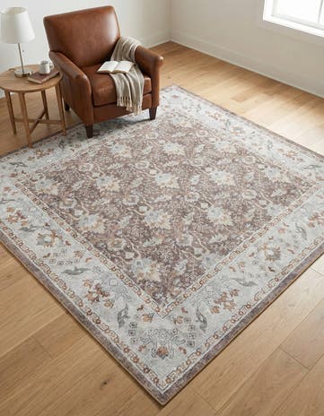 Almond Brown Washable Timeless Square Rug