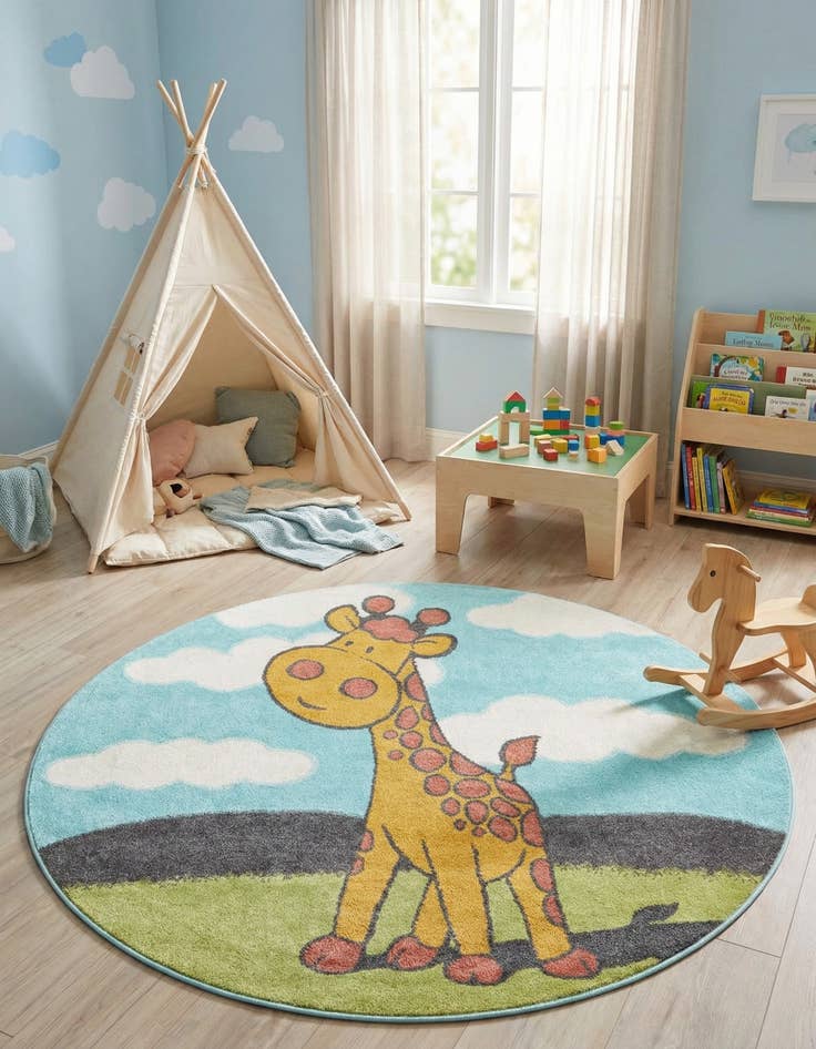 Detail image of 6' 1 x 6' 1 Giraffe Whimsy Kids Round Rug