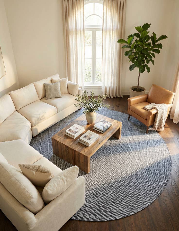 Detail image of 12' x 12' Hand Woven Geo Trellis Flatweave Round Rug