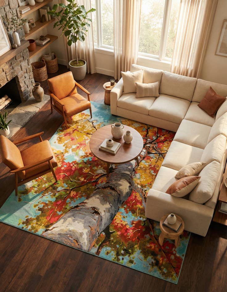 Detail image of 10' x 10' Easy-Clean Botanical Indoor / Outdoor Square Rug