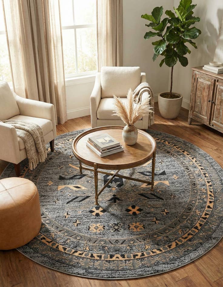 Detail image of 7' 10 x 7' 10 Heriz Design Round Rug