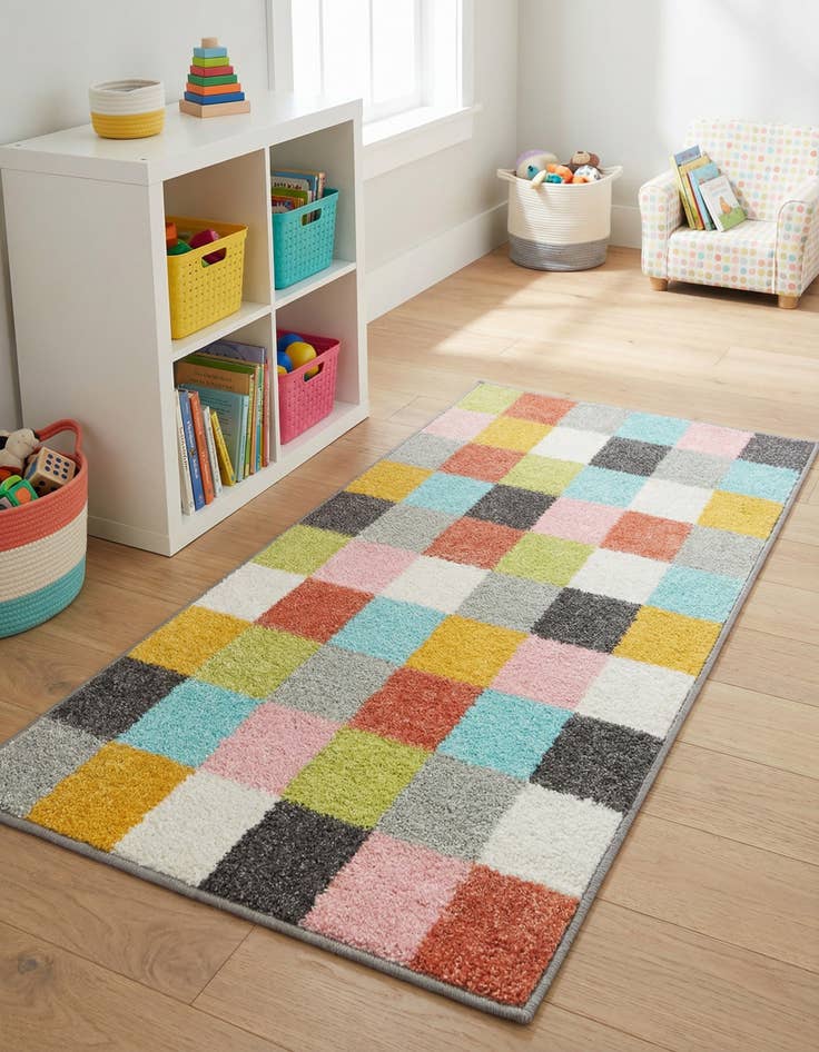 Detail image of 2' 2 x 3' 11 Checkered Whimsy Kids Runner Rug