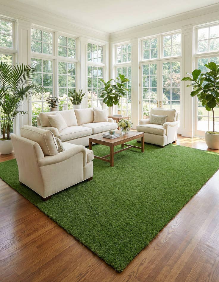 Detail image of 12' x 12' Easy-Clean Grass Indoor / Outdoor Square Rug