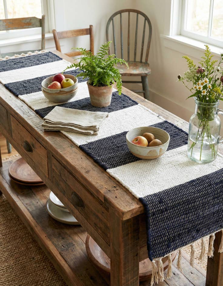Detail image of 1' 2 x 4' 1  Hand Woven Chindi Rag Table Runner Rug