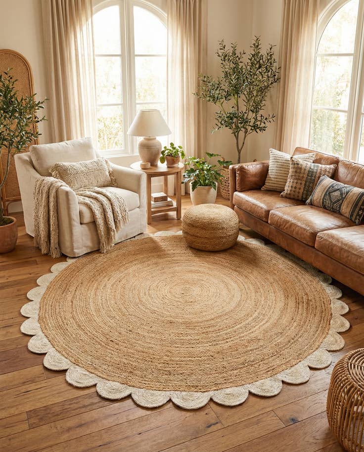Detail image of 8' x 8' Handmade Scallop Braided Jute Round Rug
