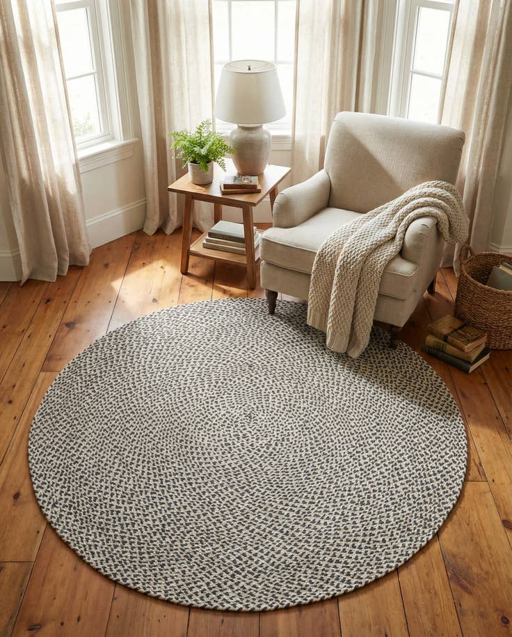 Detail image of 5' 1 x 5' 1 Handmade Tweed Braided Jute Round Rug