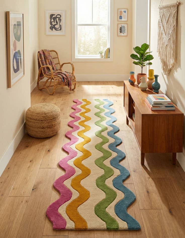 Detail image of 2' 7 x 10' Happy Rugs Wavy Wool Runner