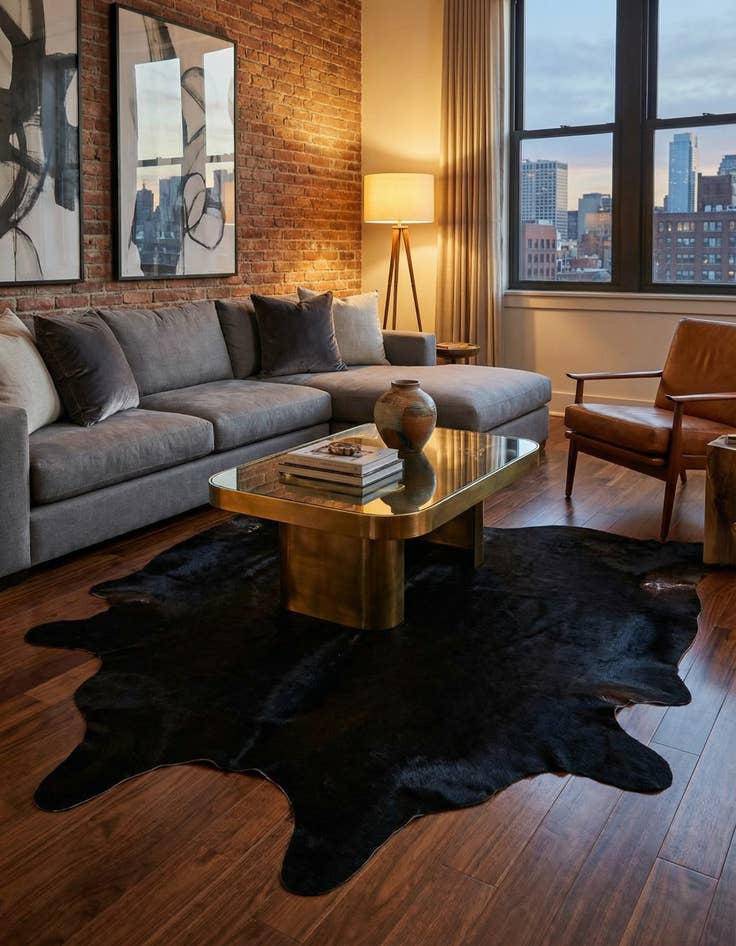 Detail image of 6' 4 x 6' 5 Cowhide Leather Square Rug