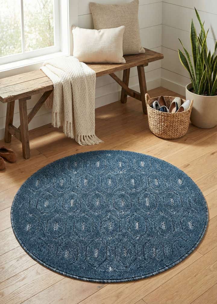3' x 3' Easy-Clean Trellis Textured Indoor / Outdoor Round Rug