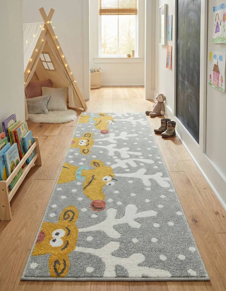 Detail image of 2' 2 x 6' 1 Reindeer Whimsy Kids Runner Rug